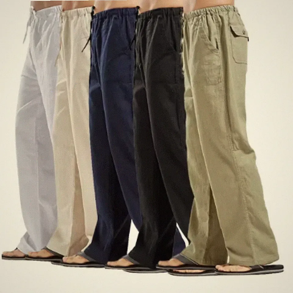 Men's linen trousers, casual summer trousers with drawstring, loose fitness jogg