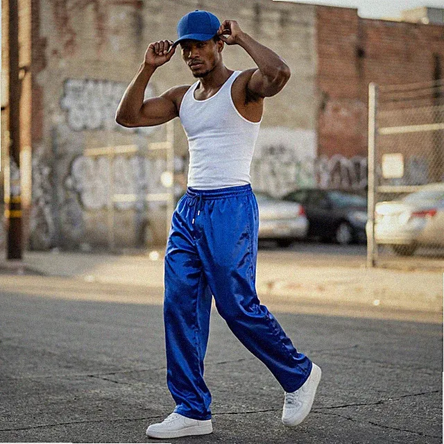 Men’s Shiny Royal Blue Satin Baggy Pants – Stylish & Trendy Sportswear
