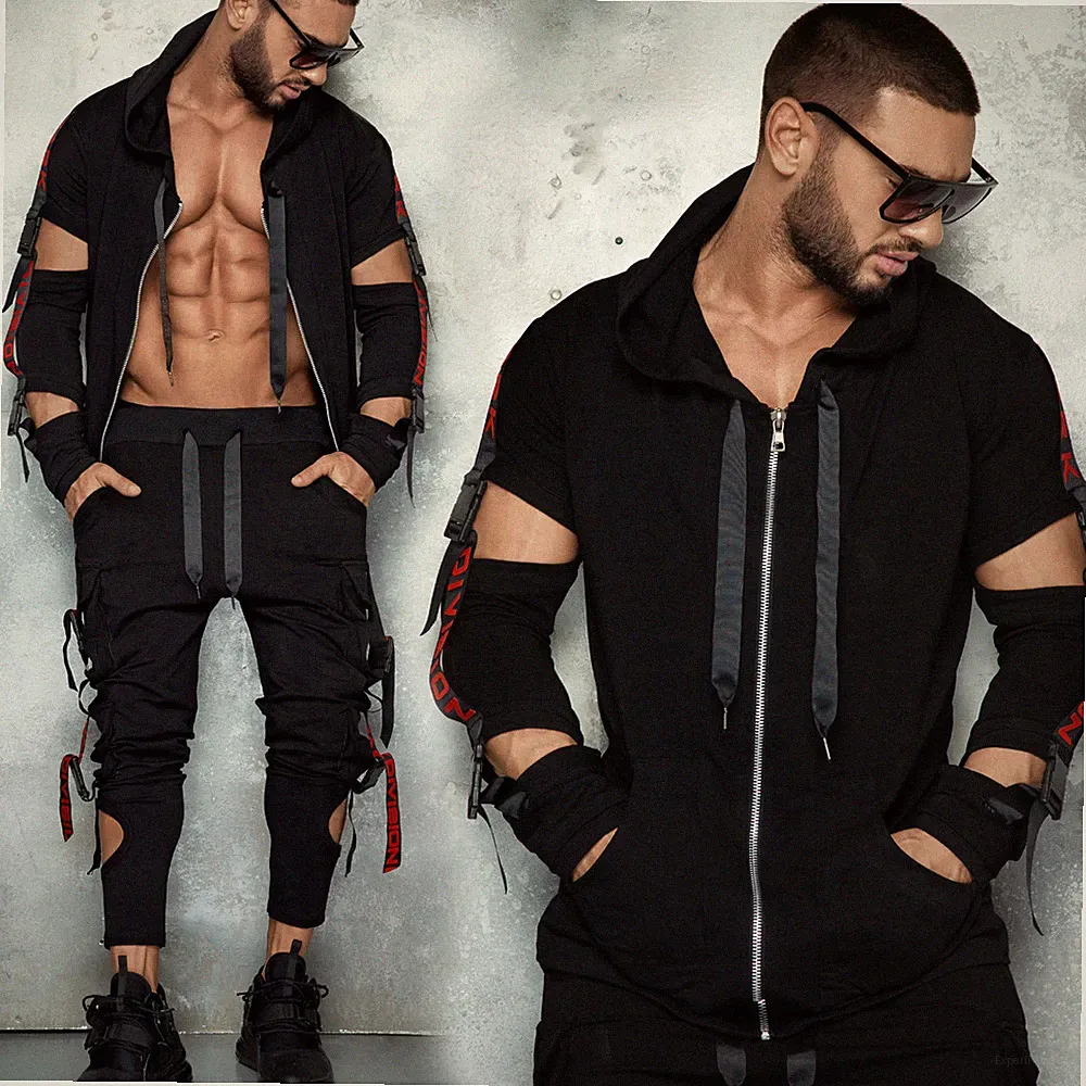 Mexton Men Herren Jogginganzug Freizeitanzug Hoodie Jacke Jogginghose Cut Out L