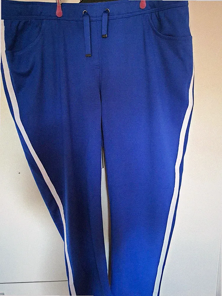 MIAMODA Damen Jogginghose Gr. 25 Blau/Weiß gestreift, Kordelzug, gerades Bein