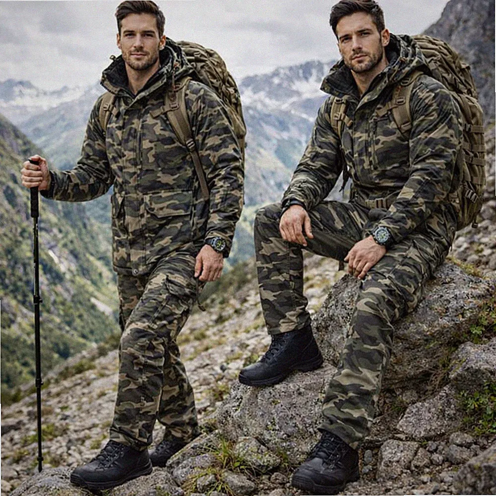 Militär Camouflage Cargo Jogginghose Herren Baumwolle Felpato Grün Winter