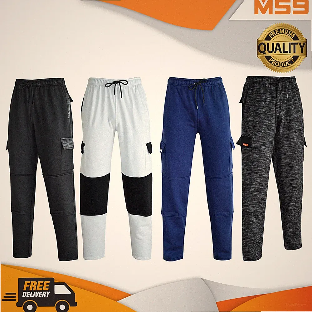 MS9 Herren Cargo Combat Fleece Hose Jogging Trainingsanzug Arbeitshose Hose H20