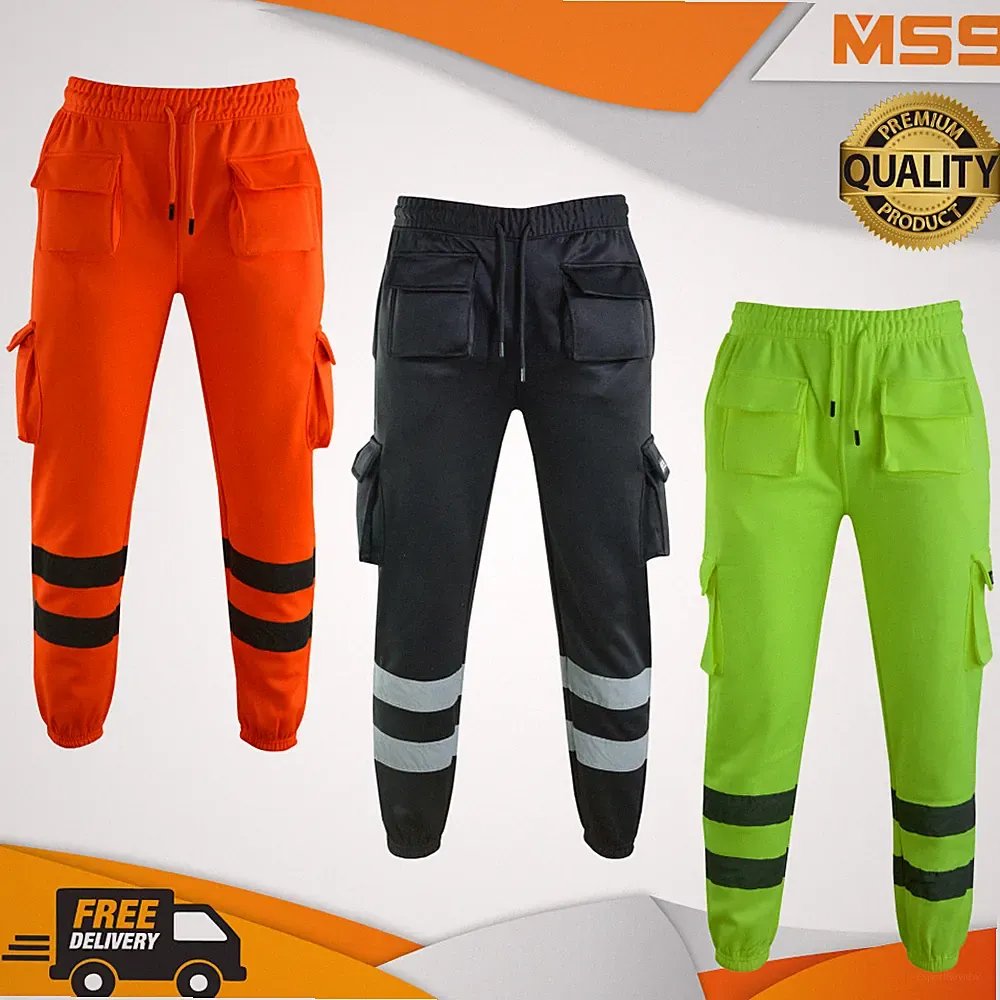 MS9 Herren Hi Viz Vis Warnschutz Fleece Cargo Arbeitshose Jogginghose H1