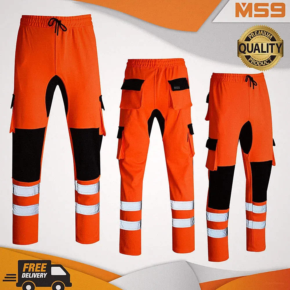 MS9 Herren Hi Viz Vis Warnschutz Fleece Cargo Arbeitshose Jogginghose H10