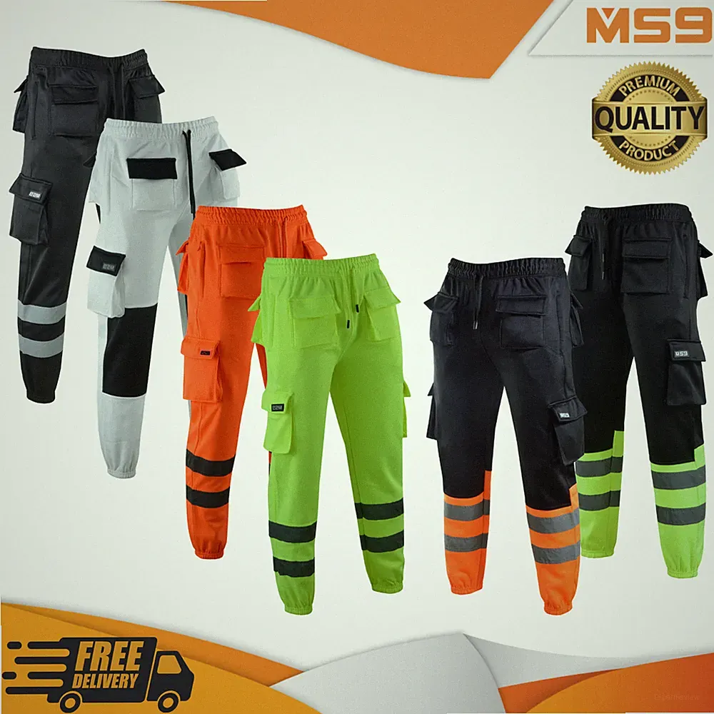 MS9 Herren Hi Viz Vis Warnschutz Maler Fleece Cargo Arbeitshose Jogginghose