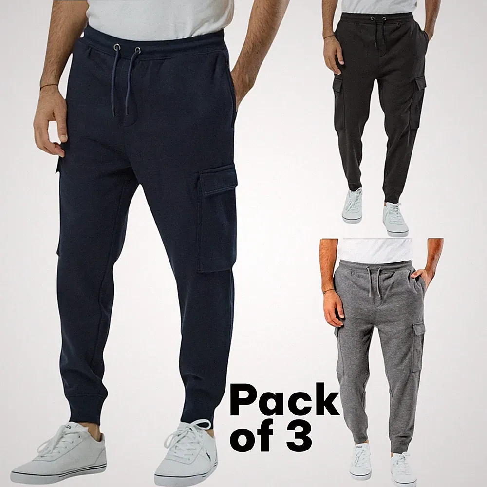 Multipack Herren Cargo Jogginghose Reißverschlusstaschen Fleece Gym Full...