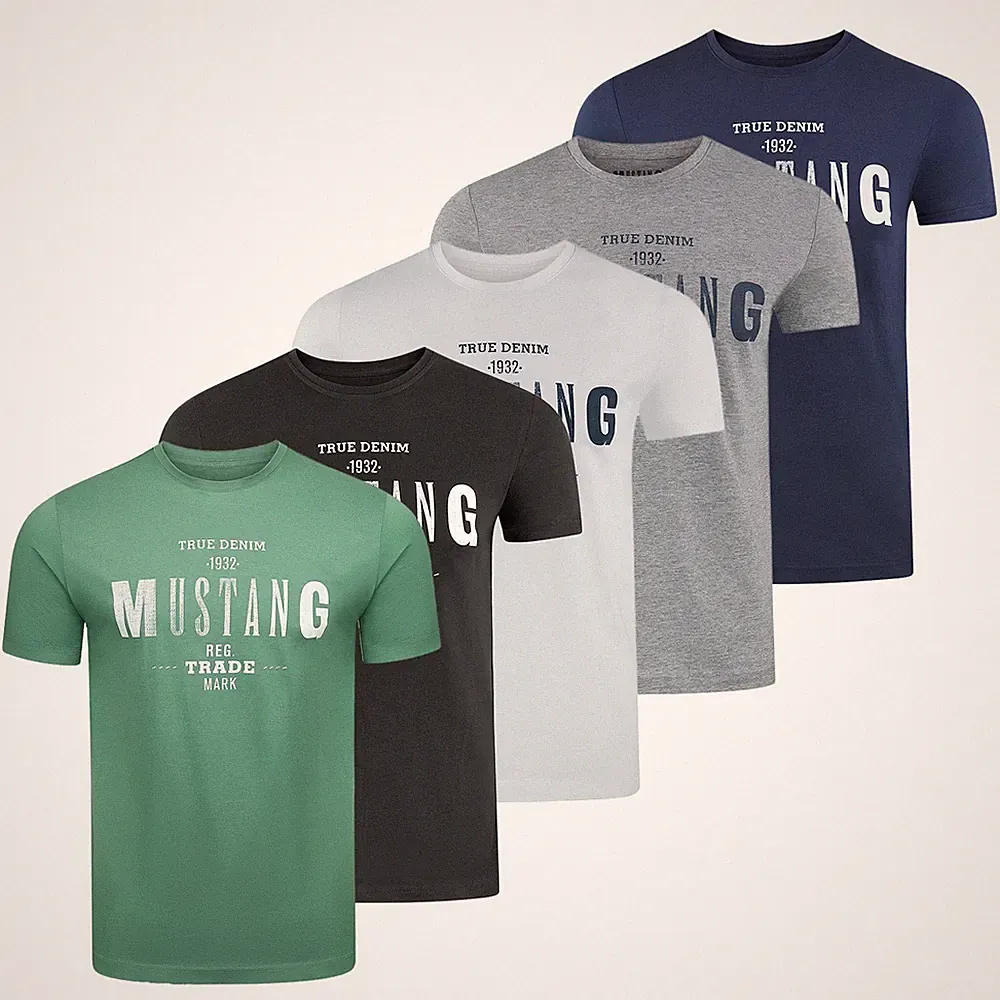 Mustang Herren T-Shirt Basic Print Rundhals Kurzarm Tee Shirt 100% Baumwolle NEU