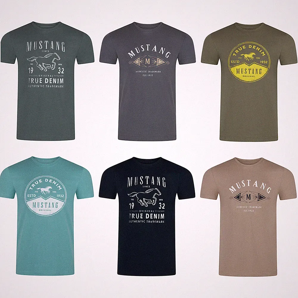 MUSTANG Herren T-Shirt Rundhals Kurzarm Logo Print Sommer Baumwolle NEU