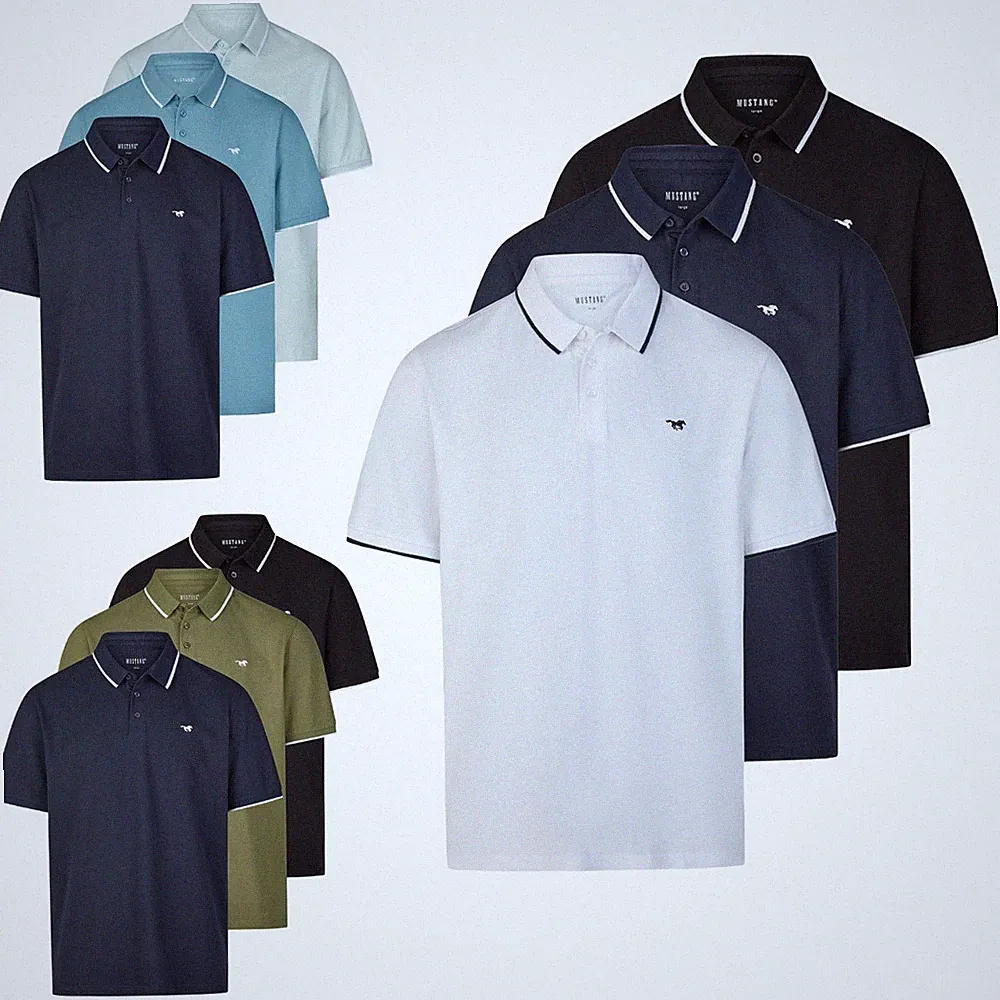 Mustang Poloshirt Herren Kurzarm 3er Pack Pablo Regular Fit Shirt Sommer Basic