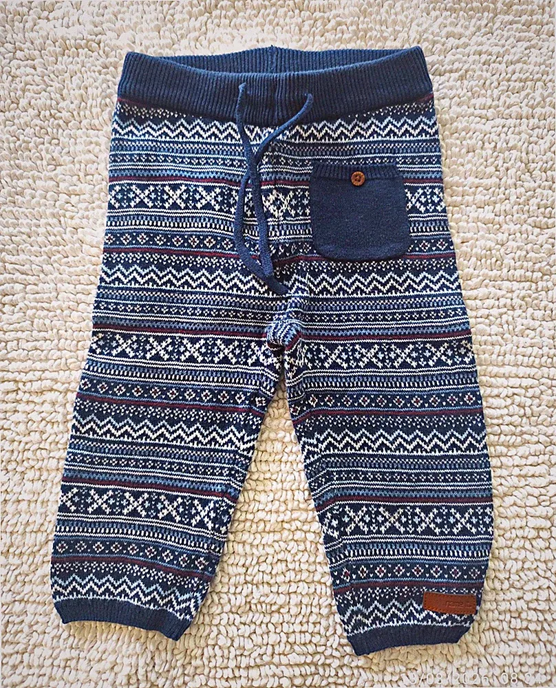 name it Baby Jogginghose Strick Zugband geometrisch blau/weiß Gr. 68