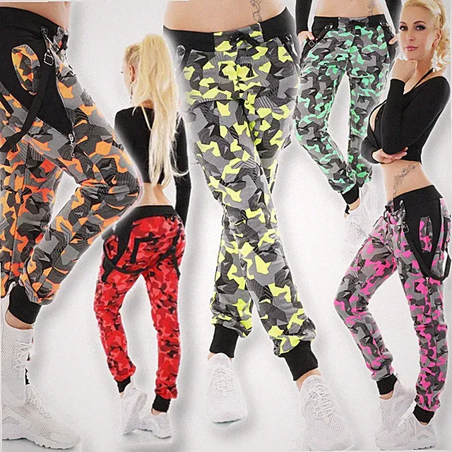 Neon Jogpants XS-XXL Jogging Hose Army Camouflage Hosenträger Freizeithose 3