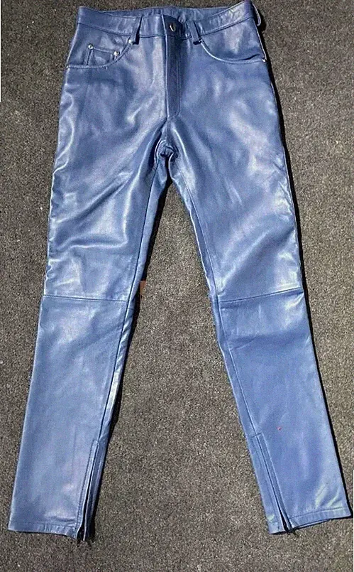 Neu Herren Blau Leder Jogginghose | Echt Lammleder Leder Biker Jeans Hose 34