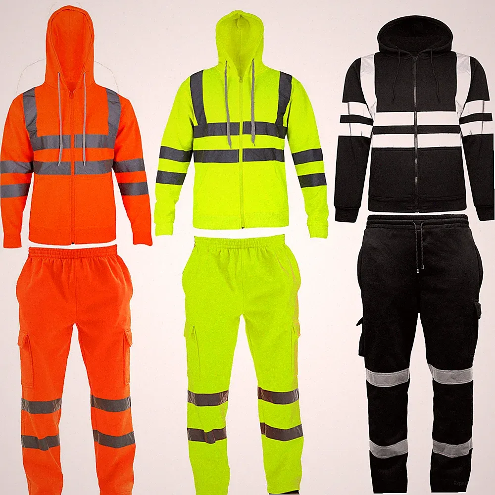 NEU HERREN HI VIS VIZ HOSE SICHERHEIT ARBEITSKLEIDUNG JOGGINGHOSE HOSE HOODIE TOP