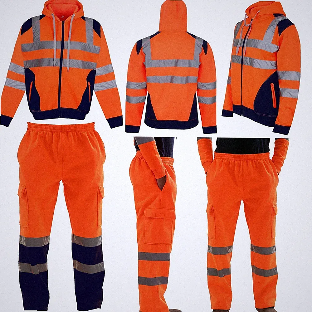 NEU HERREN HI VIS VIZ HOSE SICHERHEIT ARBEITSKLEIDUNG JOGGINGHOSE HOSE HOODIE TOP