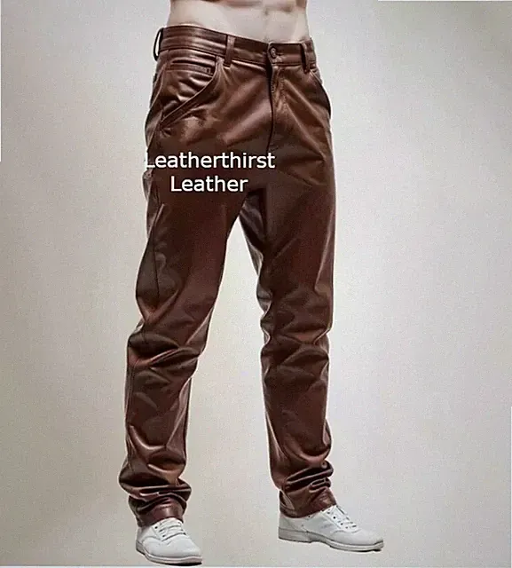 Neu Herren Kaffeebraun Lederhose Echtes weiches Lammleder Bikerhose 34