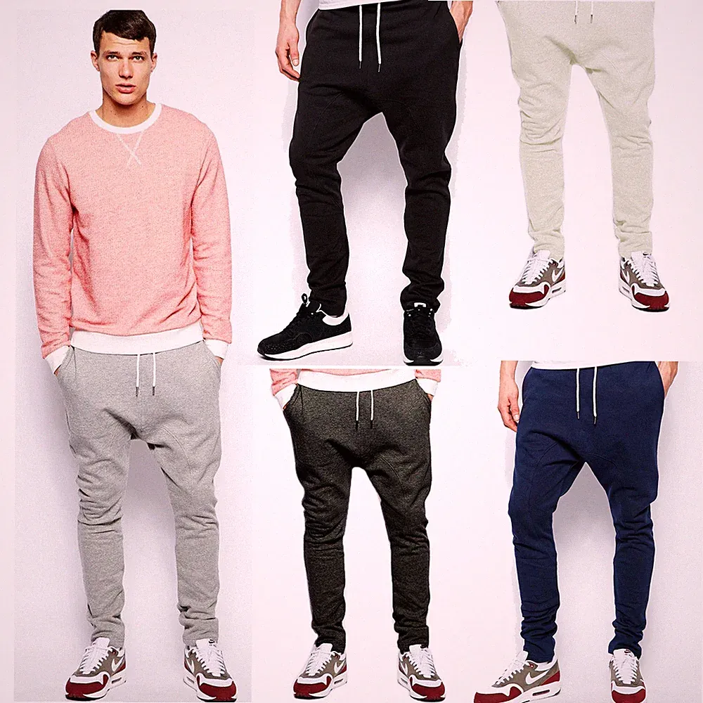 Neu Herren Slim Fit Jogginghose unten tiefer Schritt Hose Tasche Trainingsanzug UK 8-34