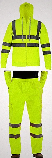 NEU HERREN ZIP HI VIS VIZ HOSE SICHERHEIT ARBEITSKLEIDUNG JOGGINGHOSE HOSE HOODIE