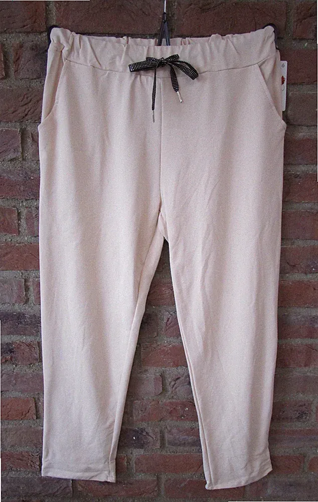 Neu Italy Damen Jogging Sweat Hose Jogpants Uni Freizeit Creme-Beige 46 48 50