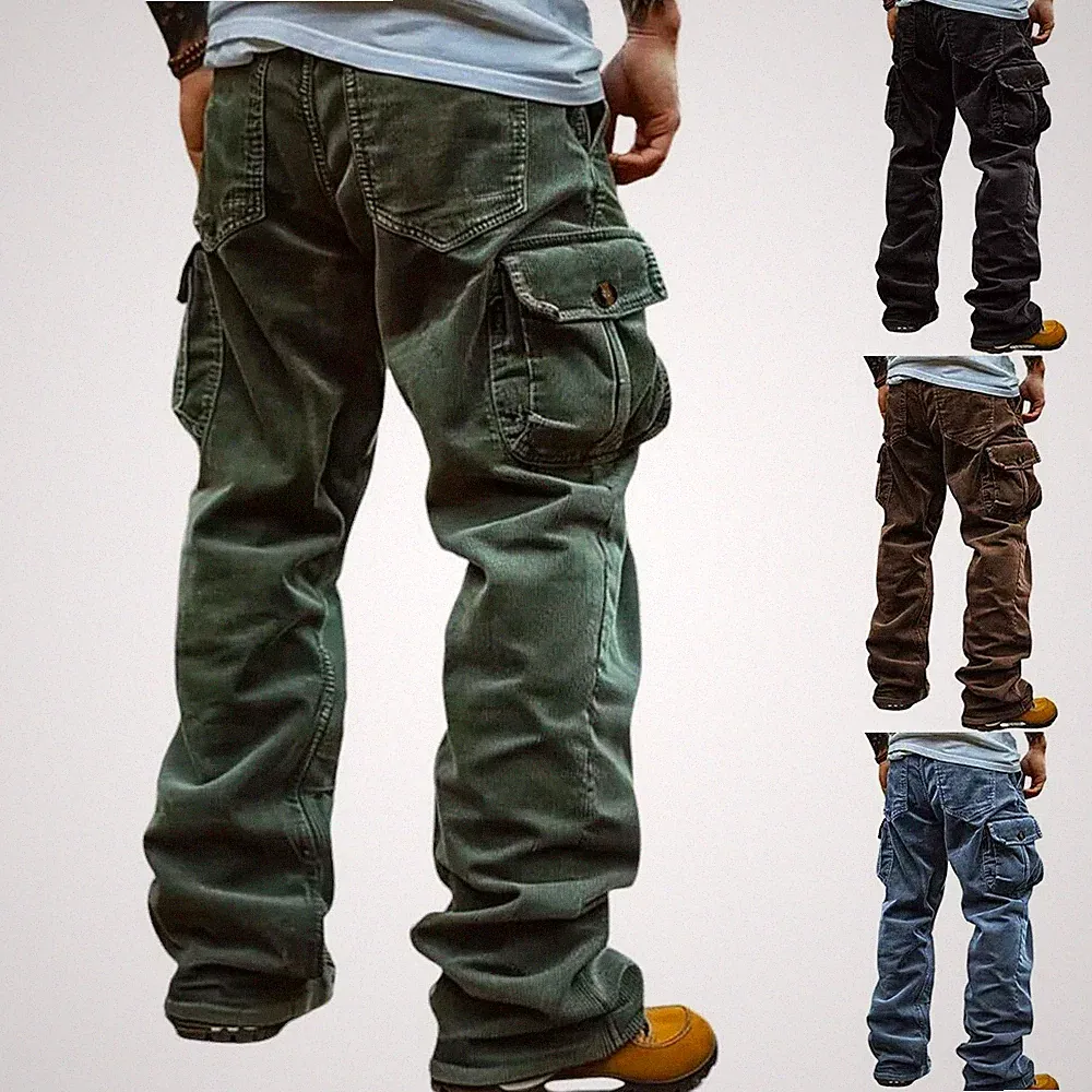 Neu Retro Cord Hose Cargohose Jogginghose Lange Taschenhose Baggy Herren DE