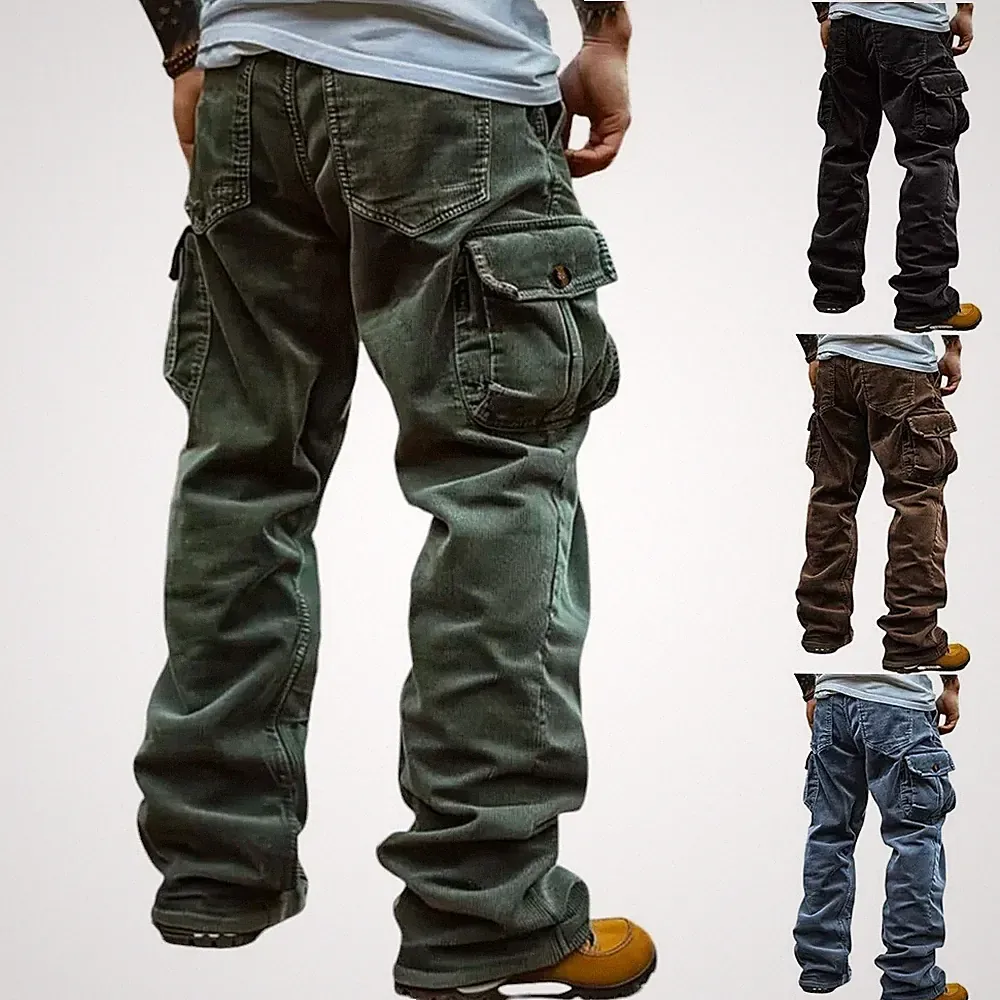 Neu Retro Cord Hose Cargohose Jogginghose Lange Taschenhose Baggy Herren DE2026