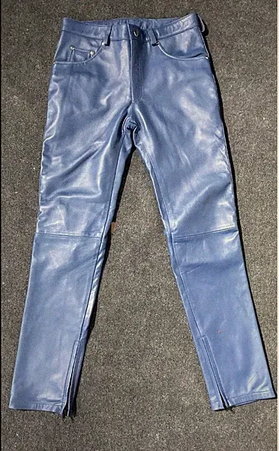 Neue blaue Leder-Jogginghose für Herren. Echtes weiches Lammleder Biker...