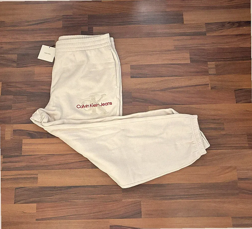 neue Calvin Klein Archive Logo Fleece Joggers, Gr. XXL, beige, Damen Jogginghose