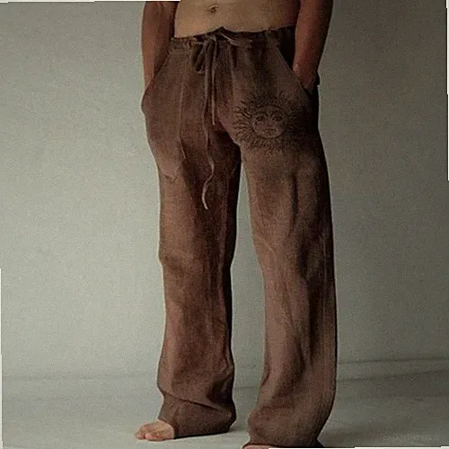 Neue Herren Freizeithose mit Kordelzug, Baumwolle Leinen locker atmungsaktiv