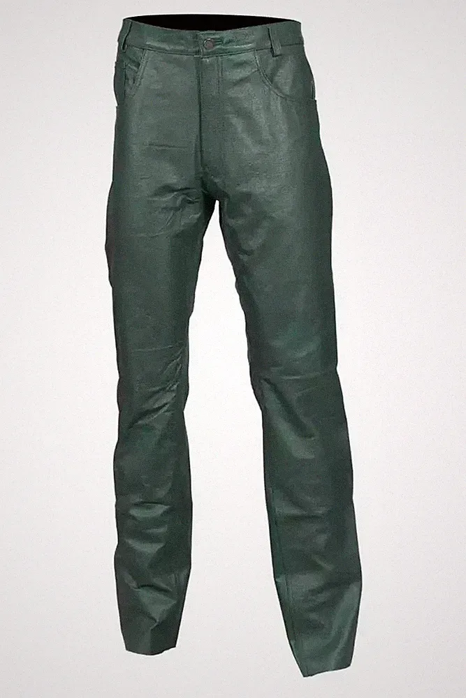 Neue Herren grüne Leder Freizeit Jeans Hose | Echtes weiches Lammfell Leder J...