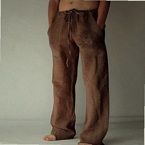 Neue Herren Hose aus Baumwolle Leinen, Kordelzug locker atmungsaktiv Freizeit