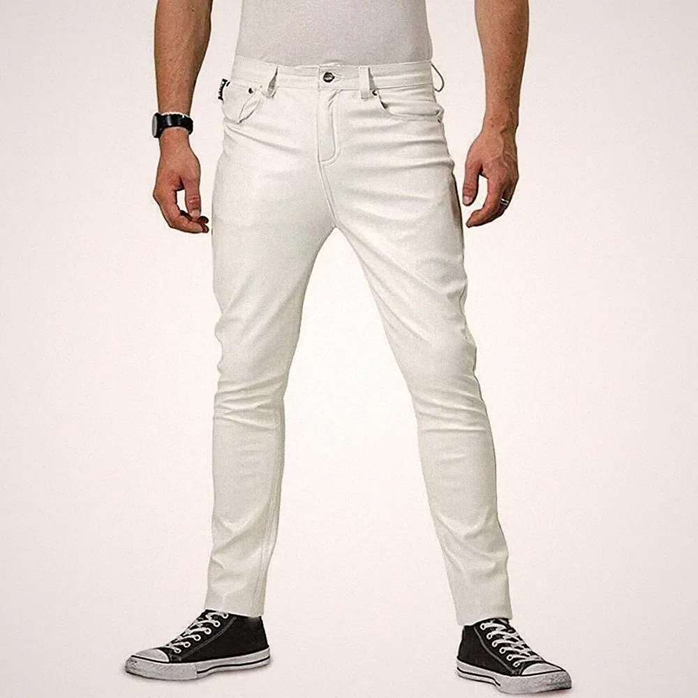 Neue Herren weiße Leder Freizeit Jeans Hose | Echtes weiches Lammfell Leder J...