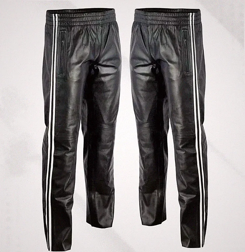 Neue schwarze Herren-Jogginghose aus Lammleder | Trainingshose aus echtem wei...