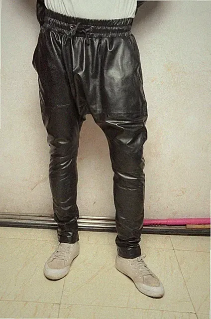 Neue schwarze Herren-Jogginghose aus Leder aus Lammleder | Jogginghose aus...