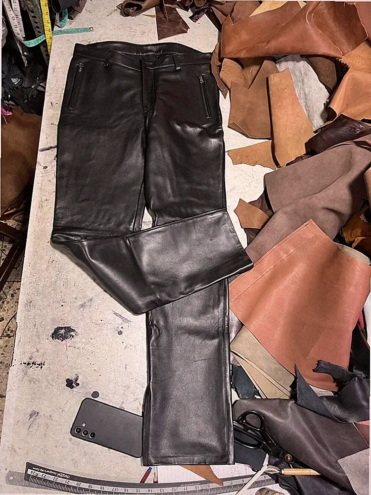 Neue schwarze Herren Leder Biker Jeans Hose | echtes weiches Lammleder...