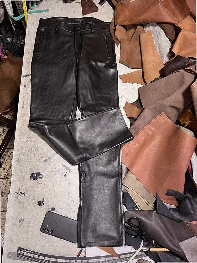 Neue schwarze Herren Leder Biker Jeans Hose | echtes weiches Lammleder Lederh...