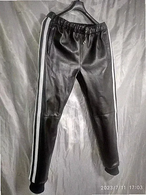 Neue schwarze Lammleder-Jogginghose für Herren. Hose Pant aus echtem weichem...
