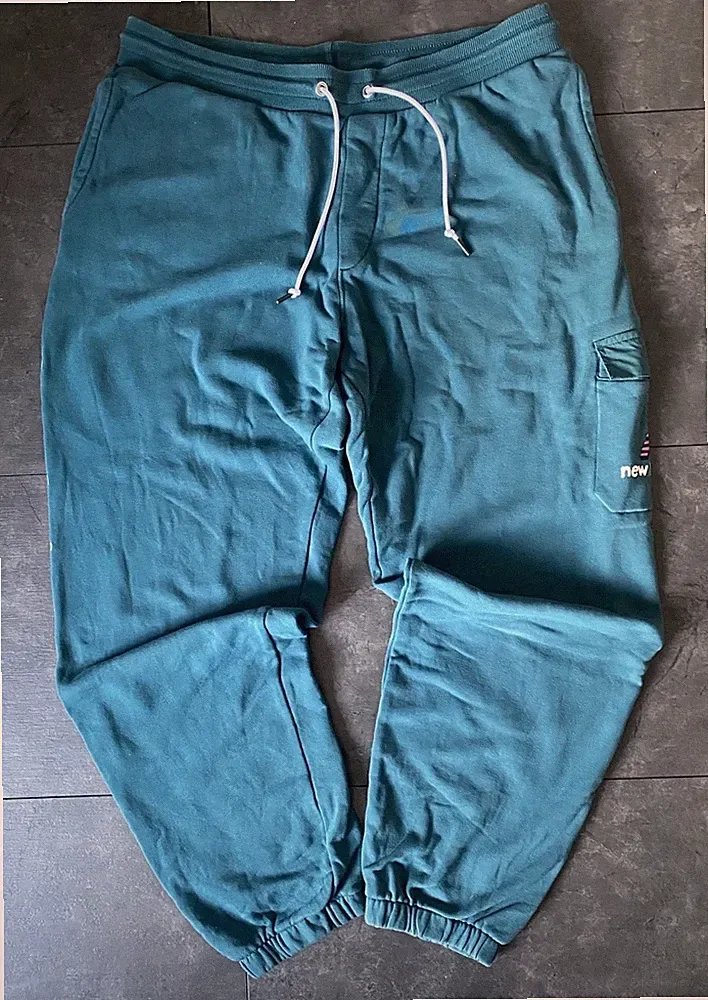 New Balance Herren Jogginghose L Türkis Grün Cargo Sweatpants Logo Baumwolle#029