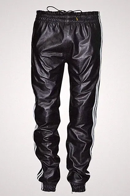 New Star Leather Designer Herren Jogginghose Weiß mit Streifen aus Lammleder