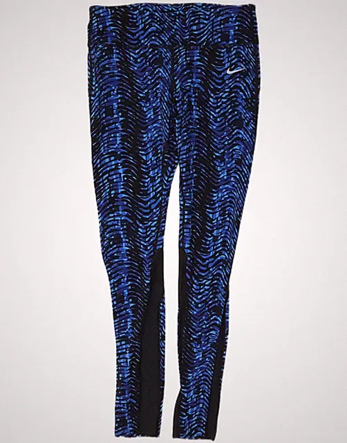 Nike Damen Dri Fit Leggings abstraktes Muster UK 12 mittelblau Chevron ED02