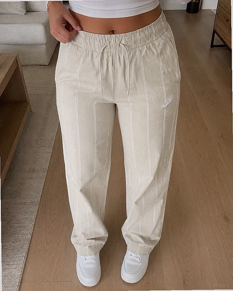 Nike Damen Jogginghose Beige/Weiß gestreift, Baumwolle, Taschen - S