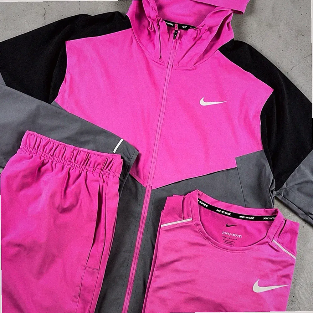 Nike Damen Trainingsanzug-Set 3-teilig Kapuze RV rosa/grau/schwarz M