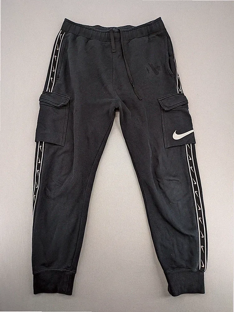 Nike Herren Jogginghose Cargohose Trainingshose Gr M Schwarz Logo Tape Fleece