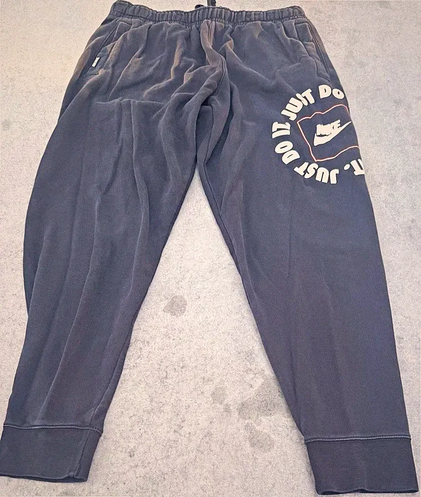 Nike Herren Jogginghose Schwarz Baumwolle Fleece Zugband Taschen Tapered Gr. L