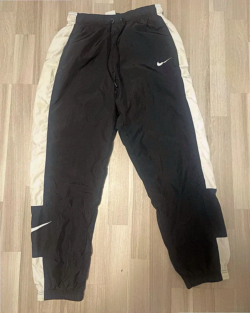 Nike Herren Jogginghose Schwarz/Weiß Gr. S Polyester Schnürung Elastikbund