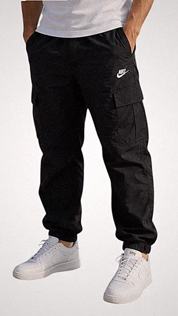 NIKE Mens Homme Standard Fit Cargo Sport Hose Arbeitshose Nylon Schwarz L XL