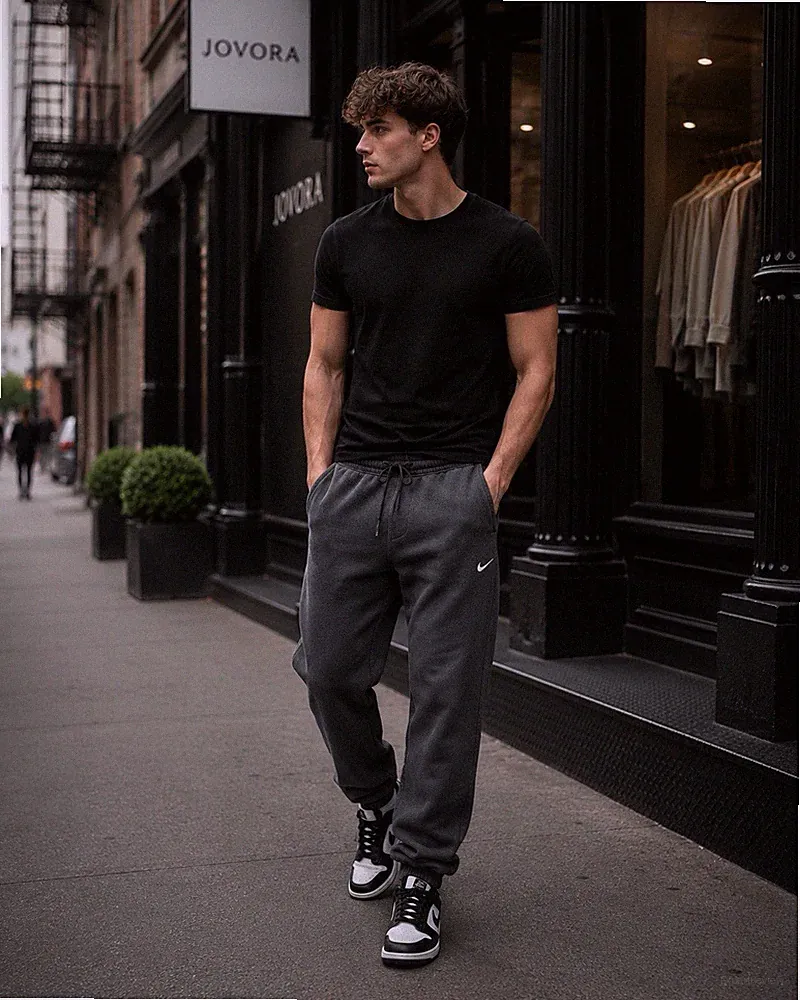 Nike Sportswear Club Fleece Sweatpants Black Washed Vintage Open Hem Size L