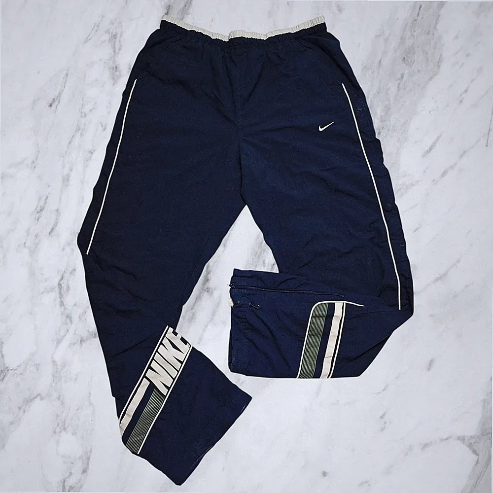 Nike Vintage Jogginghose herren Blau Grün Streifen Seite Rand Zipper Größe L