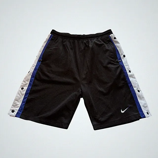 Nike Vintage Tear Away Shorts XL Schwarz Seitenknöpfe Basketball Zip Original