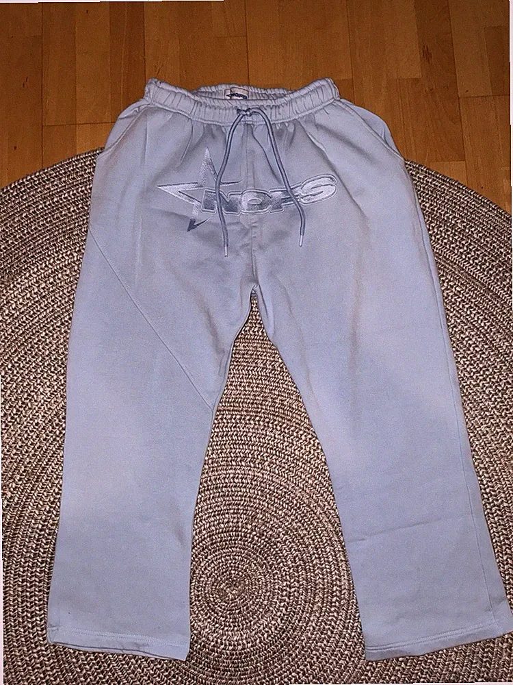 NOPS Jogginghose Herren L Hellblau Fleece Baumwolle Logo Taschen
