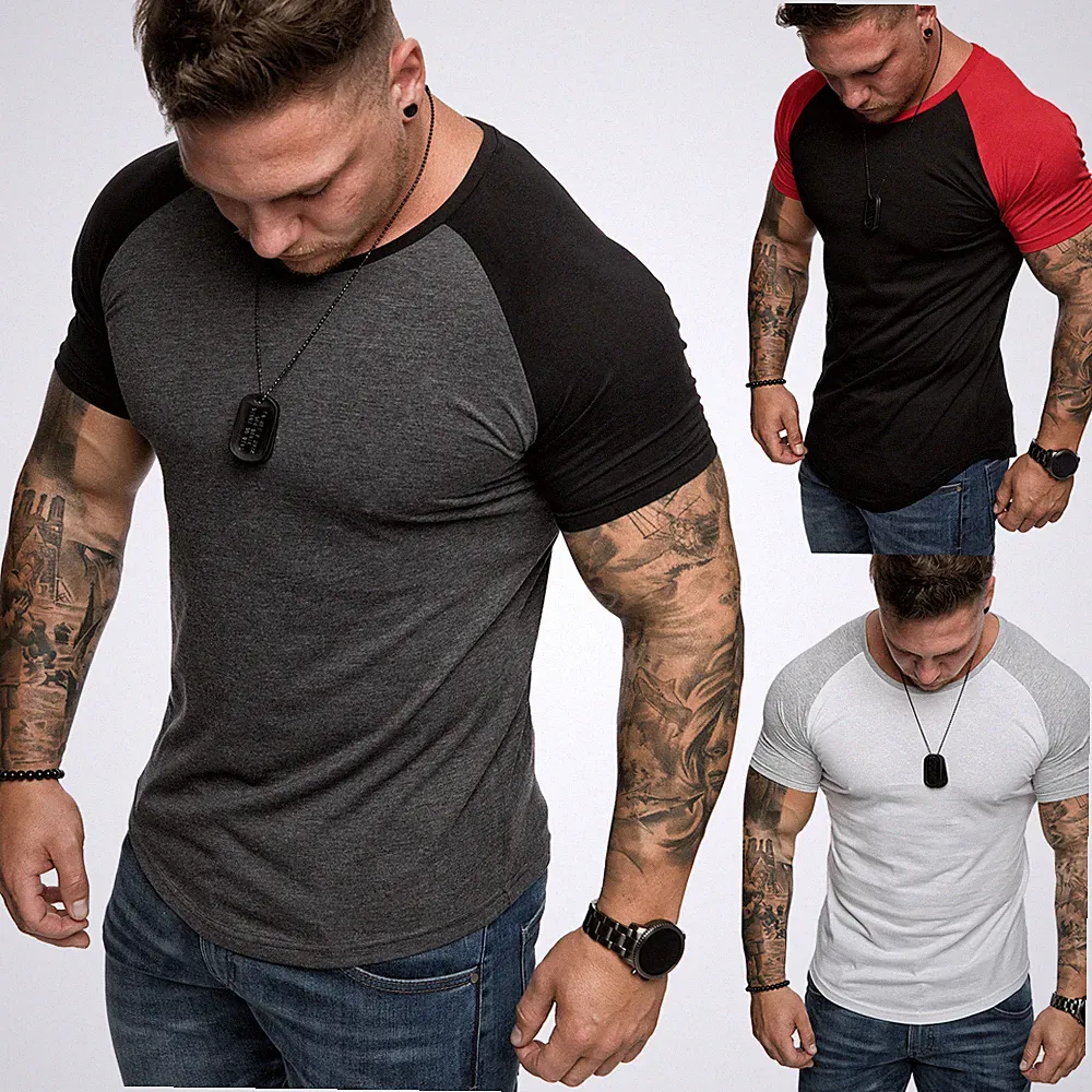 Oversize Doppel Farbig Herren Slim-Fit Crew Neck Basic T-Shirt Rundhals 1-0015