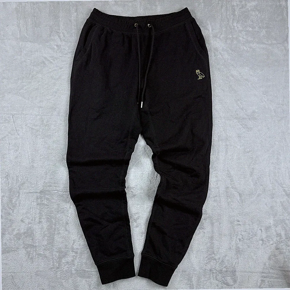 OVO October’s Very Own Men S Black Owl Logo Jogger Sweatpants Gold Embroidery
